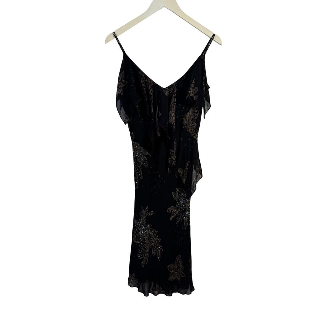 Eva Blue Dress Junior 10 Black Beaded Floral Y2K Witchy Boho Cocktail Party Club